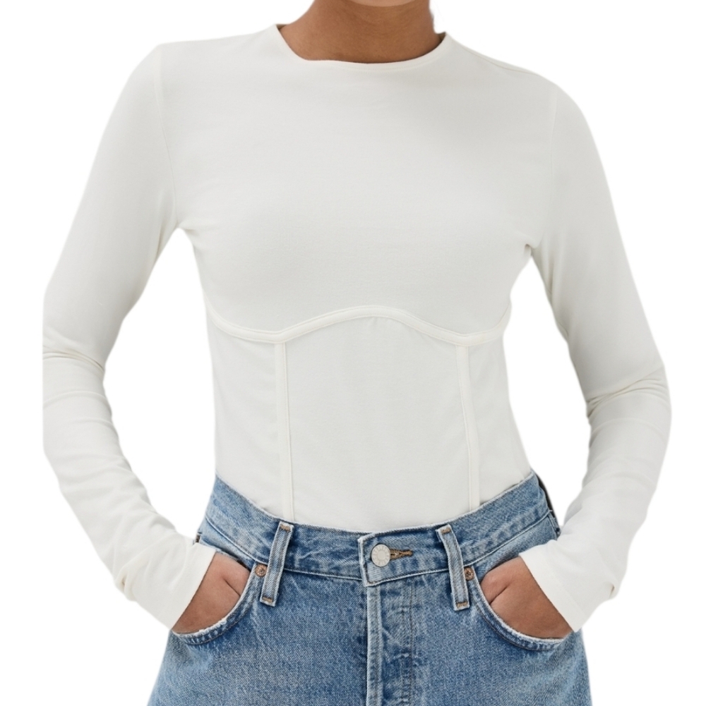 Reformation Thalia Top White Long Sleeve Corset Top Organic Cotton Large